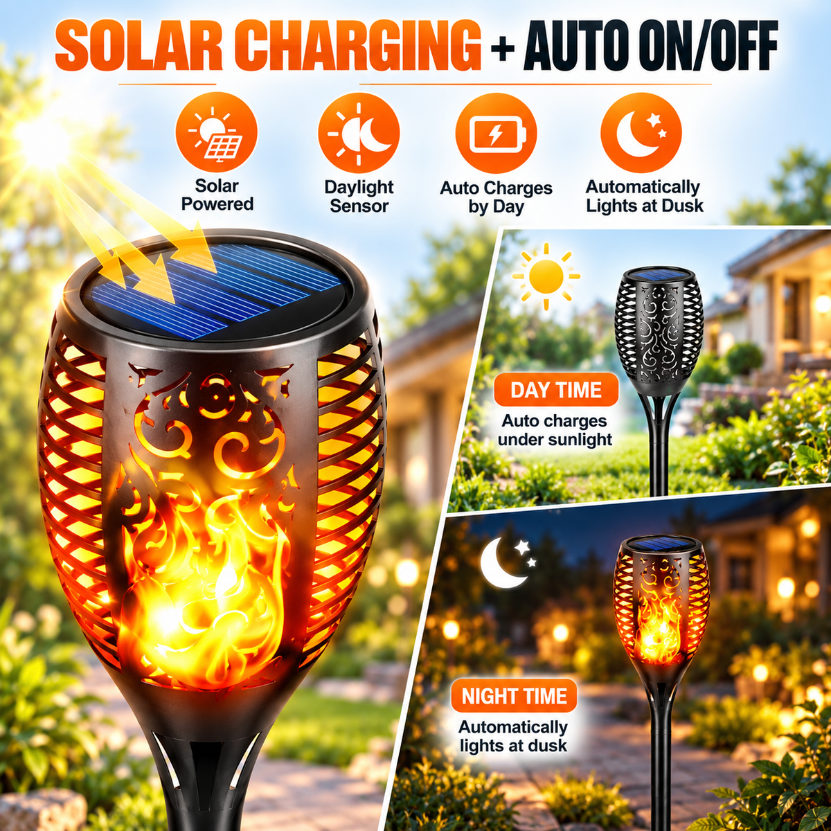 Aangan solar flame garden light charging by day and lighting automatically at dusk