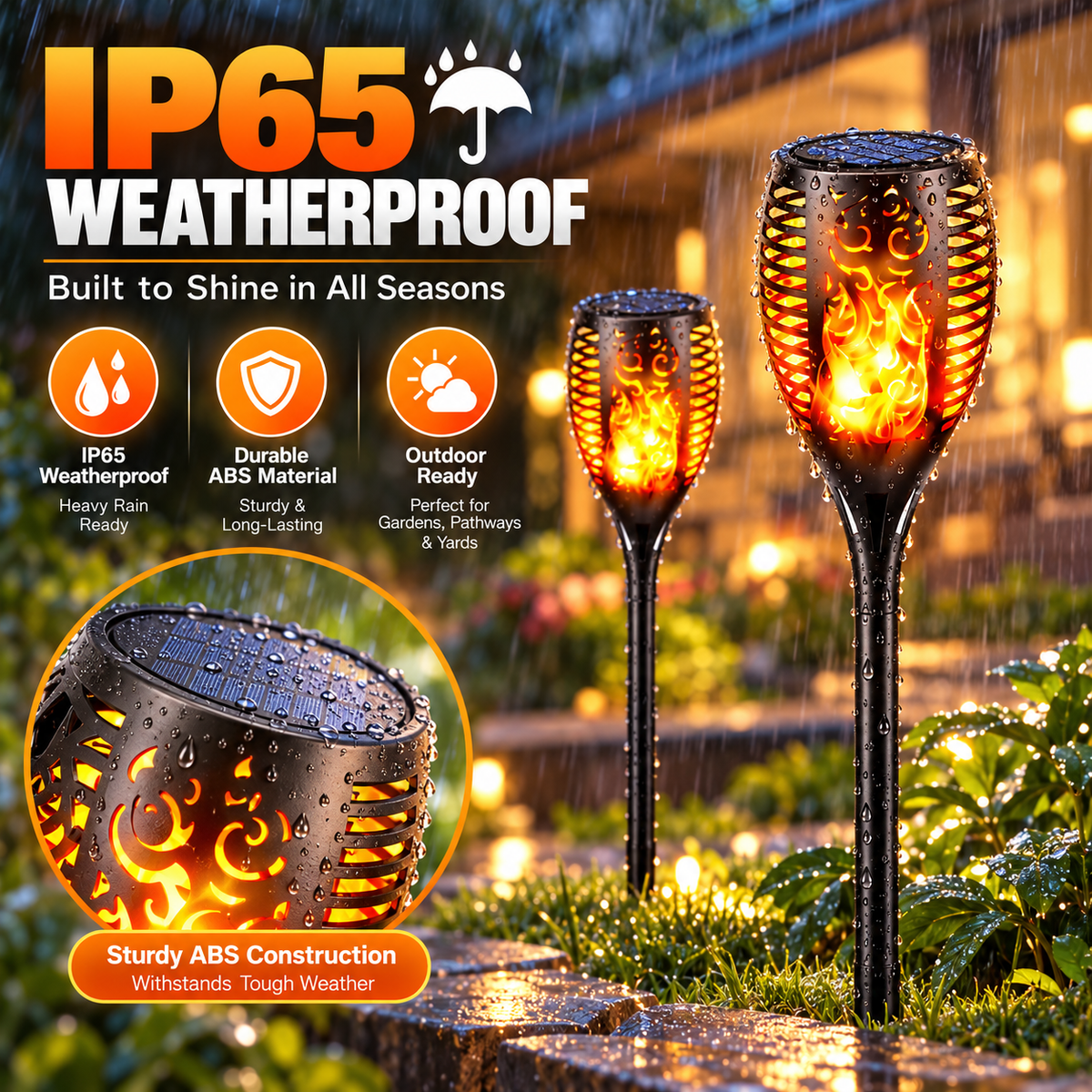 Aangan solar flame garden light, IP65 weatherproof ABS housing built for rain